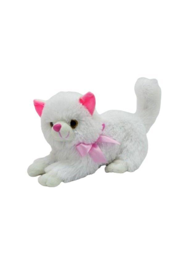 Sevimli İri Gözlü Kedi Peluş 30 Cm Beyaz Oyun Ve Uyku Arkadaşım Kedicim - Image 1