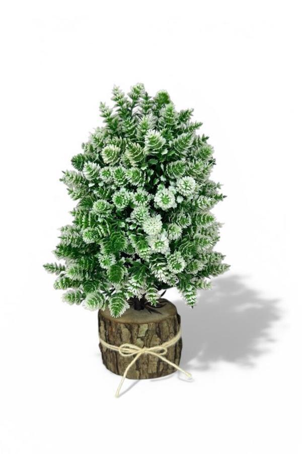 Yapay Çiçek Bonsai Ağacı Beyaz Kozalaklı Kütük Saksıda Dekoratif Yapay Ağaç Bonzai 30*15 CM - Image 1