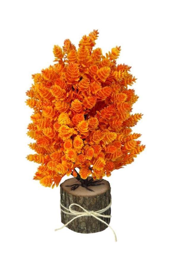 Yapay Çiçek Bonsai Ağacı Turuncu Kozalaklı Kütük Saksıda Dekoratif Yapay Ağaç Bonzai 30*15 CM - Image 1