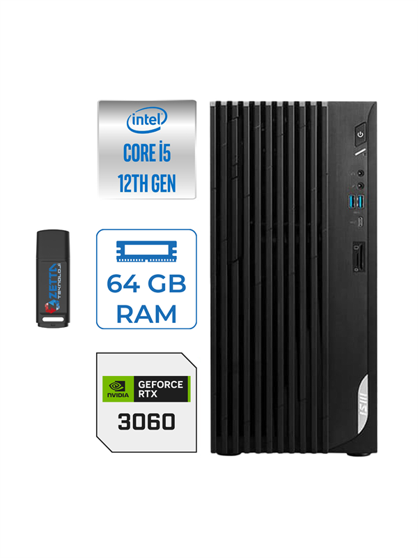 Msı Pro DP180 Intel Core I5 12400 64GB 512GB SSD 12GB/RTX3060 Windows 11 Pro Masaüstü Bilgisayar 3060MS422XTRP16 + Zettausbbellek - Image 1