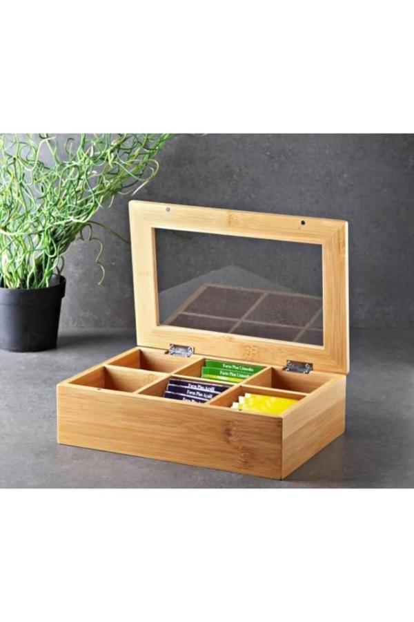 Kapris Bambu Organizer Kutu Takı Aksesuar Çay Kutusu 6 Bölmeli PBT312 - Image 1
