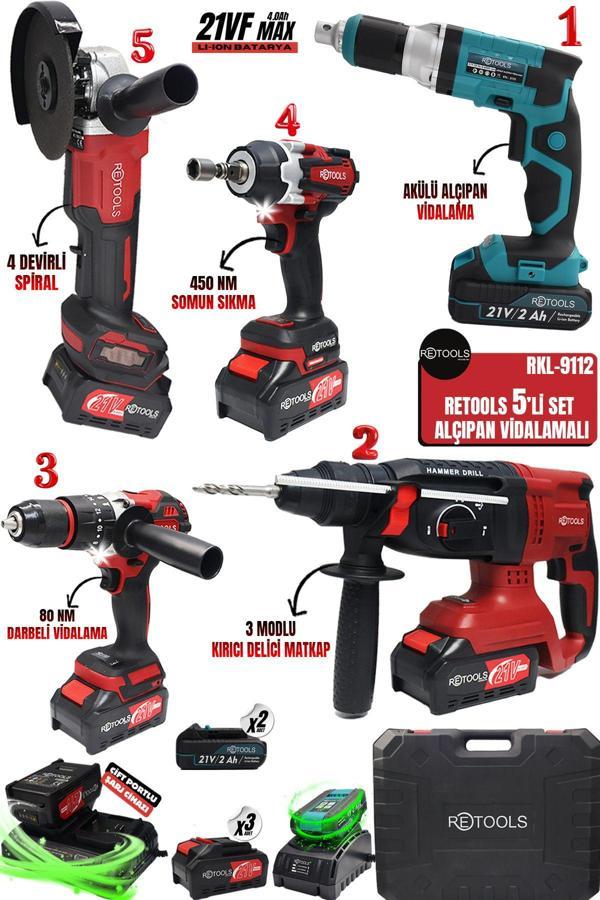 RETOOLS 5’Lİ SET KIRMIZI KABARTMALI (4’LÜ SET + ALÇIPAN VİDALAMA) - Image 1