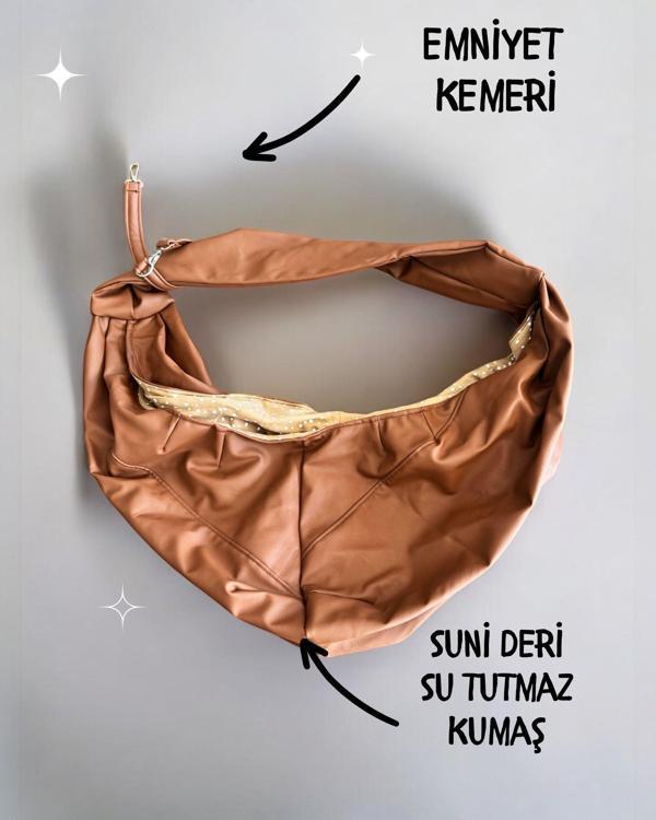 Kedi Taşıma Çantası Kahverengi Suni Deri Su Tutmaz Kumaş - Image 1