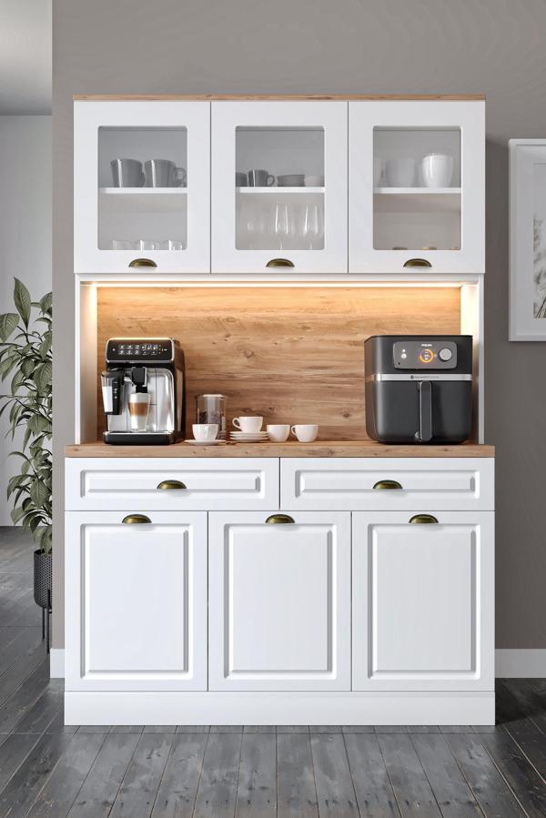 GuneyStore - Gözde Kahve Köşesi - 140 cm MDF Mutfak Dolabı - LED Aydınlatmalı - Ücretsiz Montaj - Image 1