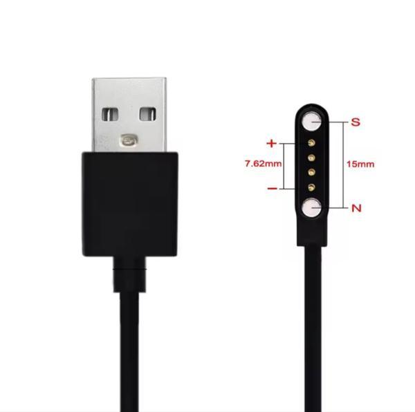 Akıllı Saat Smart Watch Mıknatıslı Şarj Data Kablosu Manyetik 4 Pin Siyah Renk - Image 1