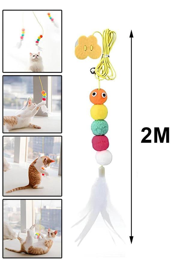 Pribor Tırtıl Kedi Oyuncağı, Kendinden Yapışkanlı, Zilli, Elastik İpli, Asılı Kedi Oyuncağı - Image 1