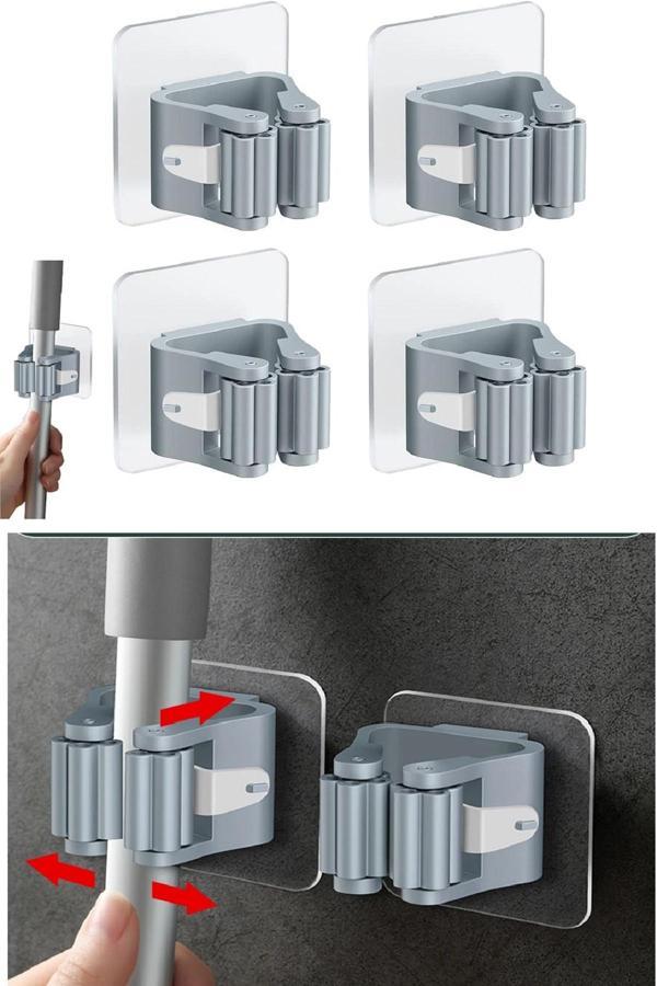 Büro Ev Ofis Banyosu için 4 Hazneli Kelebek Tip Mop Fırça Sap Tutucu Banyo Organizer - Image 1