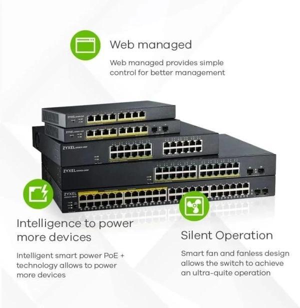 ZYXEL 24 Bağlantı Noktalı Gigabit Ethernet Akıllı Switch GS1900-24 48 Ports + 2 SFP - Image 1