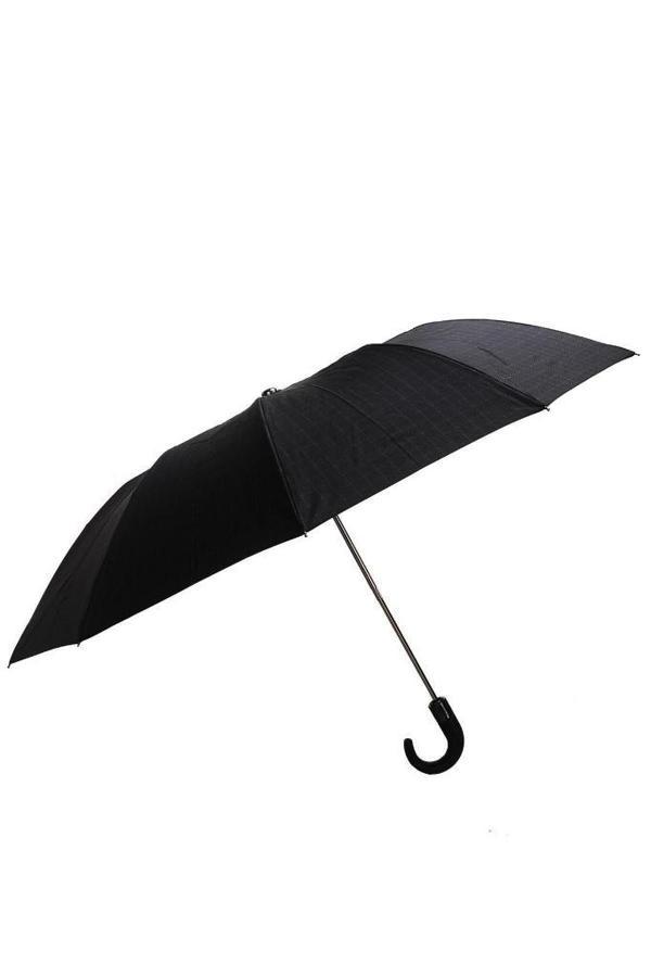 April Baston Saplı Lüx Şemsiye Yarı Otomatik Mini Kare Çizgili Siyah - Image 1