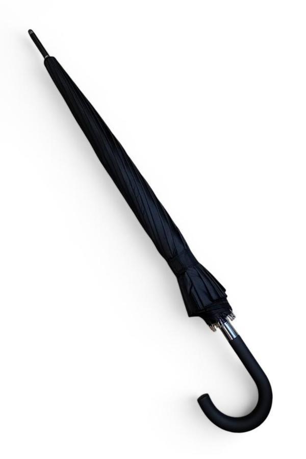 Erkek Şemsiye Siyah Renk Baston Protokol Şemsiye Plastik Saplı 105 Cm Çap 16 Telli Kapalı 95 Cm - Image 1
