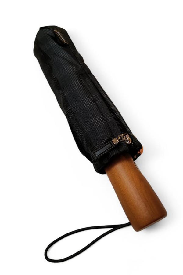 10 Telli Tam Otomatik Şemsiye Ahşap Saplı 33 Cm Boy 105 Cm Çap Rainwalker Siyah Renk - Image 1