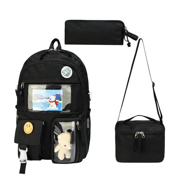 İlkokul Çantası 3'lü Takım Beslenme Çantası Kalemlik 42*30 Cm Anahtarlık ve Rozet Hediyeli  - Image 1