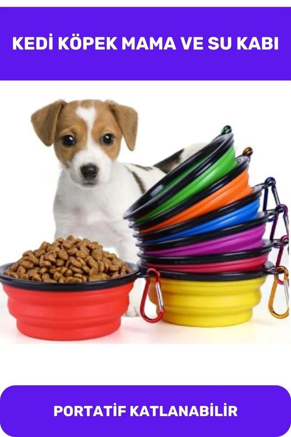 Evcil Hayvan Mama Su Kabı Taşınabilir Seyahat Tipi Kancalı Silikon Katlanabilir Kedi Köpek - Image 1