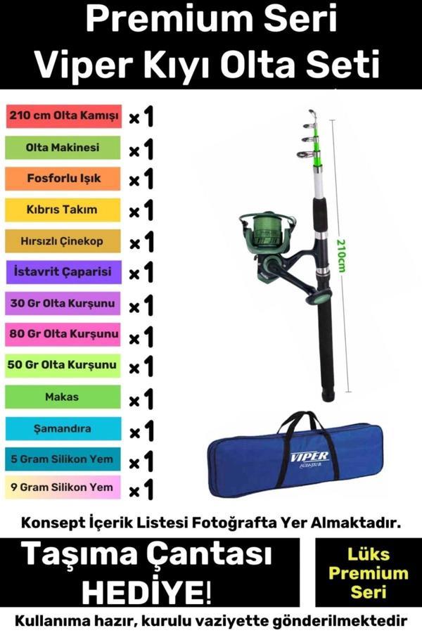 Hazır Kurulu Balık Viper Deniz Göl Kıyı Olta Seti Özel Üretim Şık Taşıma Çantalı 3m Kamış - Image 1