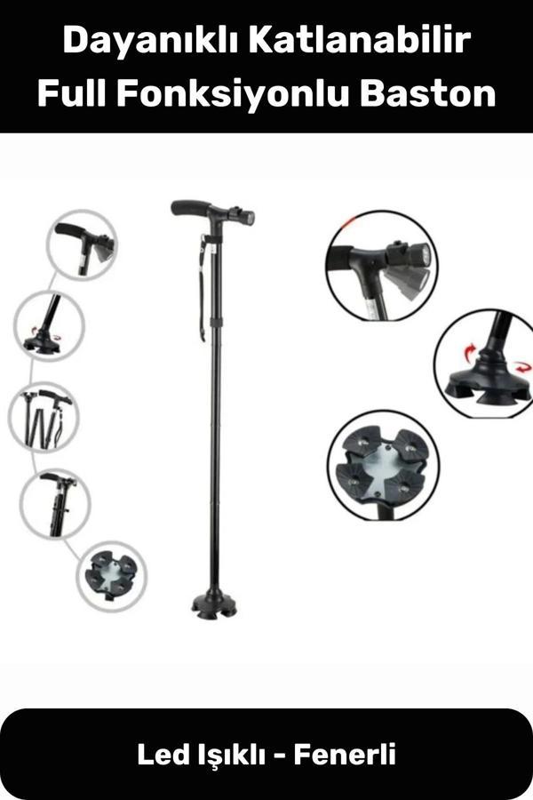 Led Işıklı Fenerli Yürüyüş Bastonu Kolay Açılıp Kapanan Dayanıklı Katlanabilir Full Fonksiyonlu - Image 1