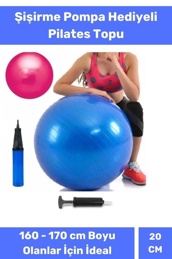 Mini Gymball 20cm Mavi Pilates Denge Egzersiz Topu Profesyonel Seri Şişirme Pompa - Image 1