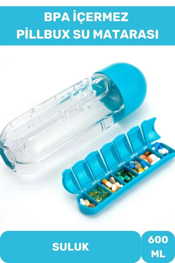 Özel Üretim Hap Bölmeli İlaç Saklama %100 BPA İçermez Su Matarası 600 Ml Suluk - Image 1