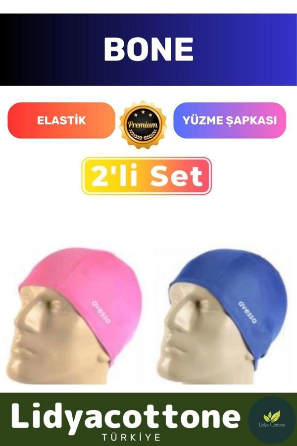 Premium Elastik Yüzme Şapkası Su Geçirmez Silikon Yüzücü Havuz Deniz Bonesi 2'li Set - Image 1
