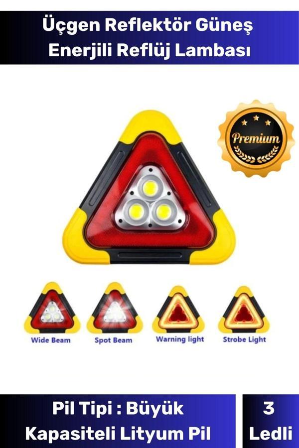 Premium Su Geçirmez 3 Ledli Solar Üçgen Reflektör Güneş Enerjili Refluj Araba Oto Lambası - Image 1