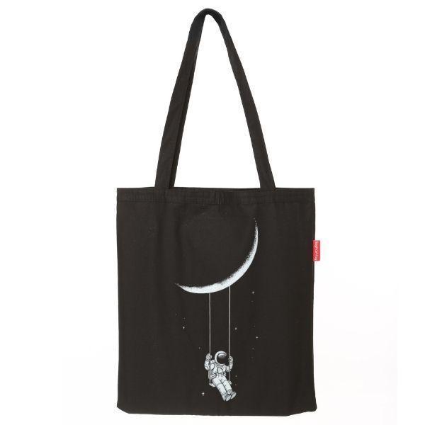 Baghashtag Siyah Bez Çanta  Ayda Sallanan Astronot - Image 1