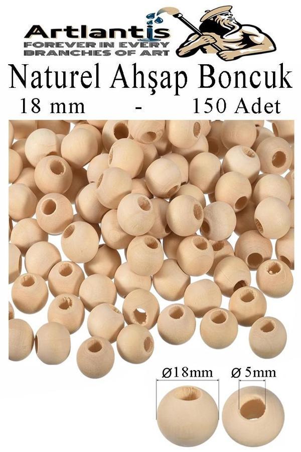 Naturel Ahşap Boncuk 18mm 150 lü 1 Paket Ham Boyanabilir Ahşap Yuvarlak Doğal Boncuklar Takı Tasarım Ektinlik Kreş Okul - Image 1