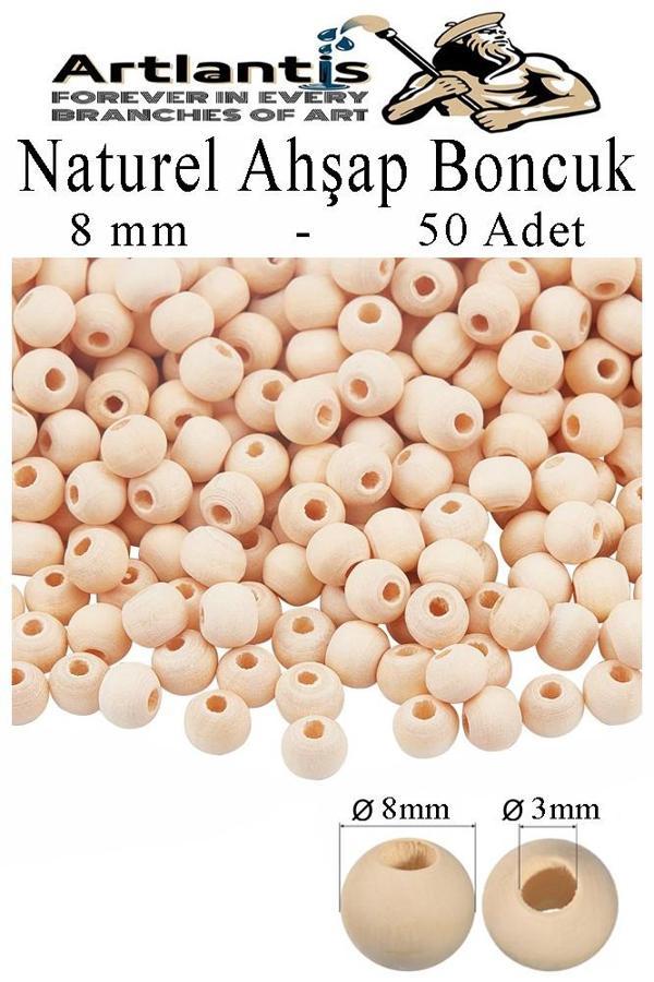 Naturel Ahşap Boncuk 8mm 50 li 1 Paket Ham Boyanabilir Ahşap Yuvarlak Doğal Boncuklar Takı Tasarım Ektinlik Kreş Okul - Image 1
