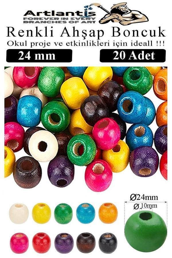 Renkli Ahşap Boncuk 24mm 20 li 1 Paket Renkli Ahşap Boyalı Yuvarlak Doğal Boncuklar Saç Takı Tasarım Ektinlik Kreş Okul - Image 1