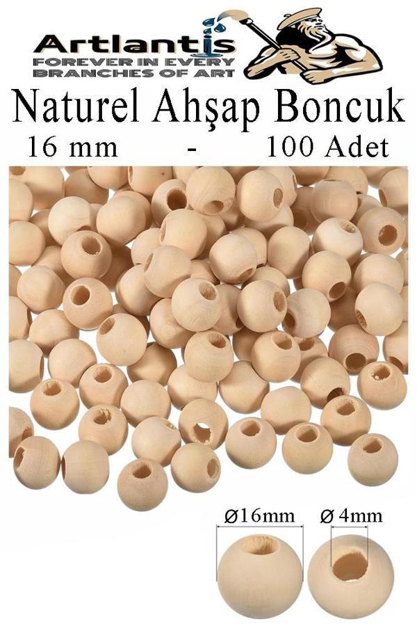 Naturel Ahşap Boncuk 16mm 100 lü 1 Paket Ham Boyanabilir Ahşap Yuvarlak Doğal Boncuklar Takı Tasarım Ektinlik Kreş Okul - Image 1