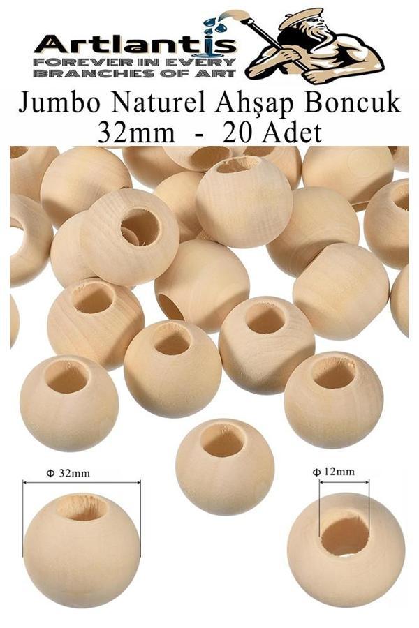 Naturel Ahşap Boncuk 32mm 20 li 1 Paket Ham Boyanabilir Ahşap Yuvarlak Doğal Boncuklar Takı Tasarım Ektinlik Kreş Okul - Image 1
