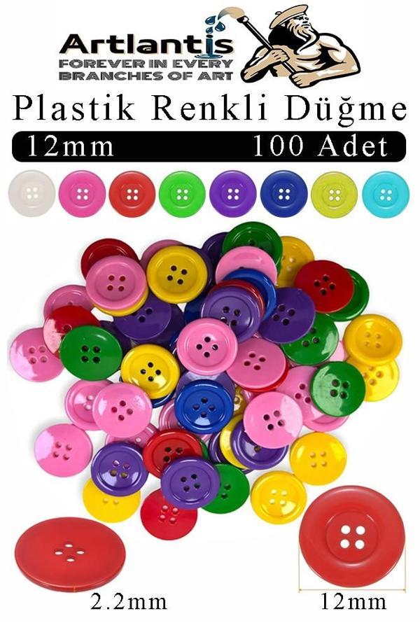 Renkli Düğme Plastik 1.2cm 100 lü 1 Paket 12 mm Plastik Renkli Düğme Dikiş Parlak Yuvarlak 4 Delikli Düğme Etkinlik Okul - Image 1