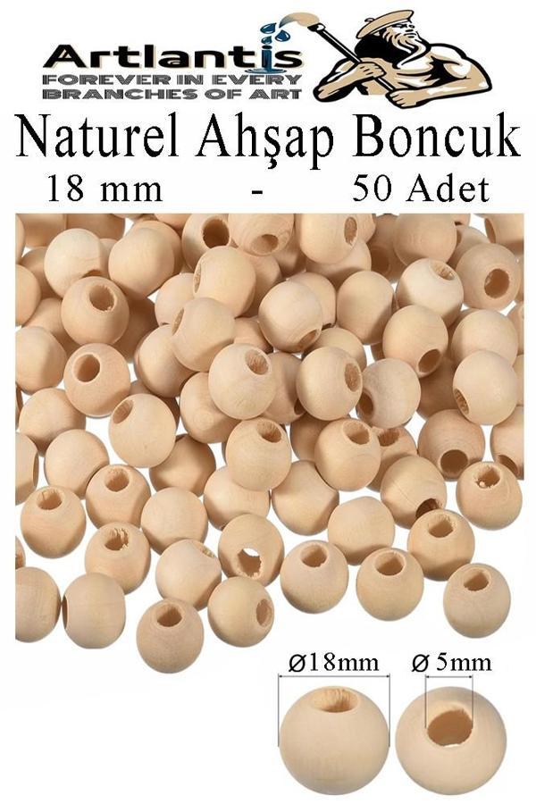 Naturel Ahşap Boncuk 18mm 50 li 1 Paket Ham Boyanabilir Ahşap Yuvarlak Doğal Boncuklar Takı Tasarım Ektinlik Kreş Okul - Image 1
