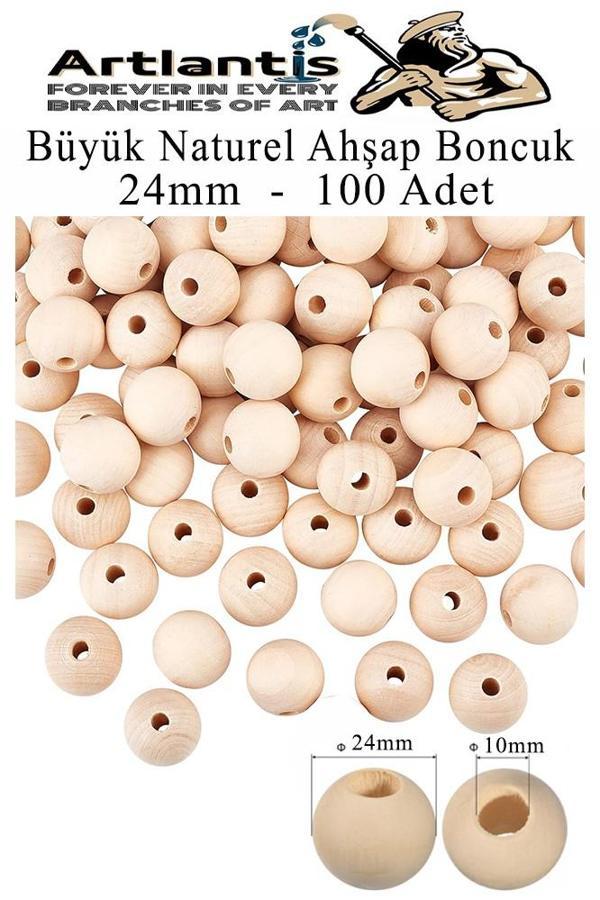 Naturel Ahşap Boncuk 24mm 100 lü 1 Paket Ham Boyanabilir Ahşap Yuvarlak Doğal Boncuklar Takı Tasarım Ektinlik Kreş Okul - Image 1