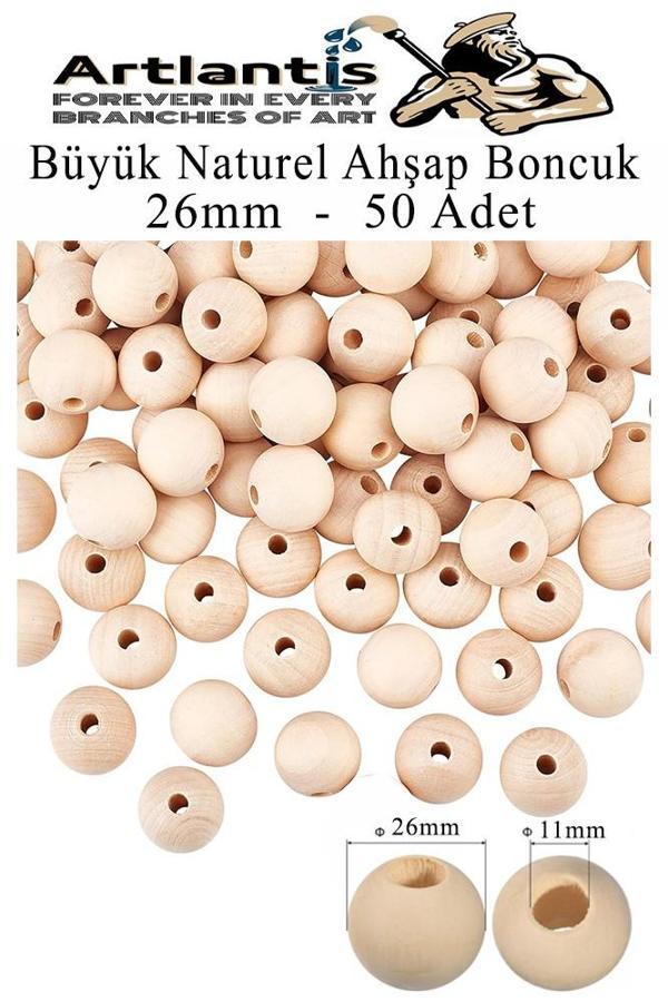 Naturel Ahşap Boncuk 26mm 50 li 1 Paket Ham Boyanabilir Ahşap Yuvarlak Doğal Boncuklar Takı Tasarım Ektinlik Kreş Okul - Image 1
