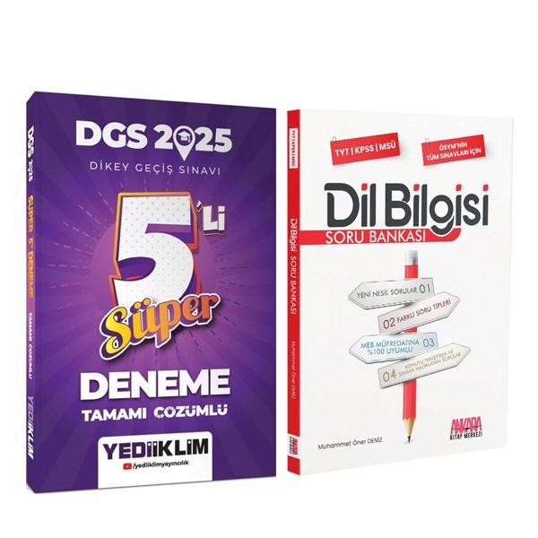 Yediiklim 2025 DGS Tamamı Çözümlü Süper 5 li Deneme ve AKM Dil Bilgisi Soru Bankası Seti 2 Kitap - Yediiklim Yayınları - Image 1