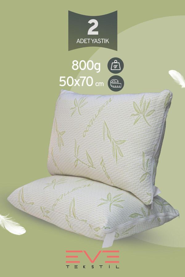 2 Adet Bamboo Serisi Kılıflı Fermuarlı Yıkanabilir Antialerjik Silikon Elyaf Yastık 50x70cm 800 gr - Image 1