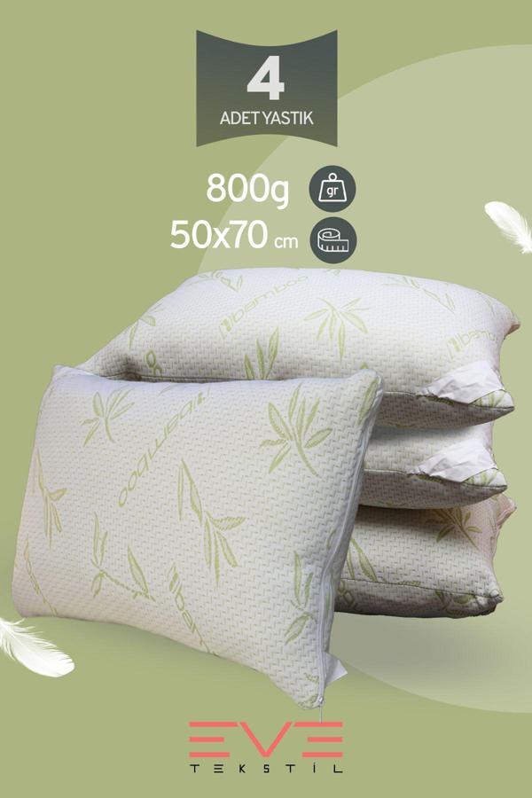 4 Adet Bamboo Serisi Kılıflı Fermuarlı Yıkanabilir Antialerjik Nano Elyaf Yastık 50x70cm 800 gr - Image 1