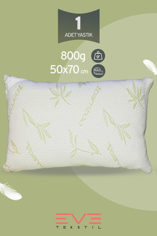 Bamboo Serisi Kılıflı Antialerjik Fermuarlı Yıkanabilir Antialerjik Silikon Elyaf Yastık 50x70cm 800 gr - Image 1