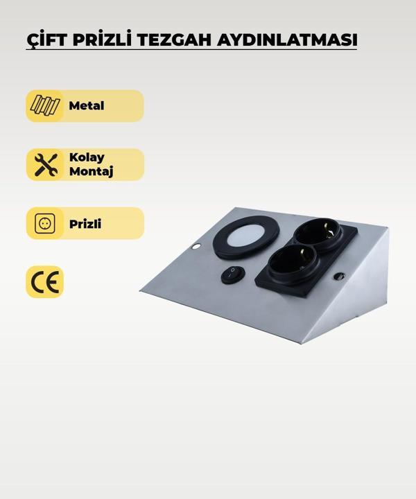 3W Krom (Paslanmaz) Çift Prizli Metal Tezgah Aydınlatma 6500K Beyaz Işık - Image 1