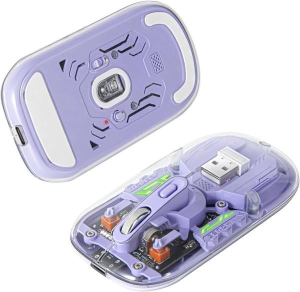 Dancesoul Şeffaf Kablosuz Sessiz Mouse, Bluetooth, Şarj Edilebilir Silm - Mor - Image 1