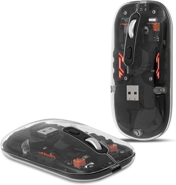 Dancesoul Şeffaf Kablosuz Sessiz Mouse, Bluetooth, Şarj Edilebilir Silm - Siyah - Image 1