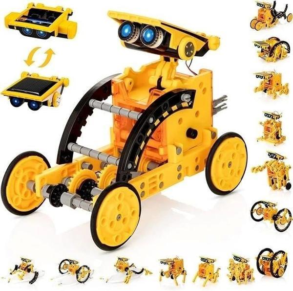 Kidwill Çocuklar İçin Güneş Enerjili Robot Seti, 14'ü 1 Arada Eğitici - Sarı - Image 1