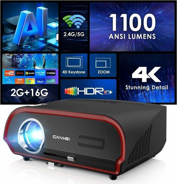 Pxodyda 4K Projektör Gün Işığı HDR WiFi 6 Bluetooth, 5G Projektör, Akıllı LED - Image 1