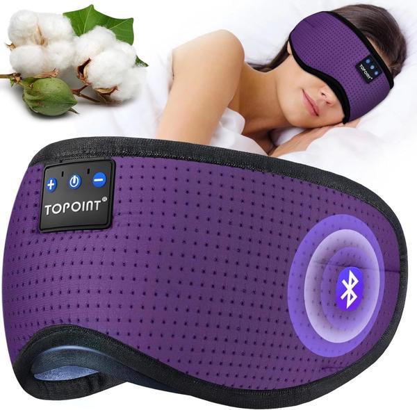 TOPOINT Uyku Kulaklıkları Bluetooth Uyku Maskesi - Mor Havalandırmalı - Image 1