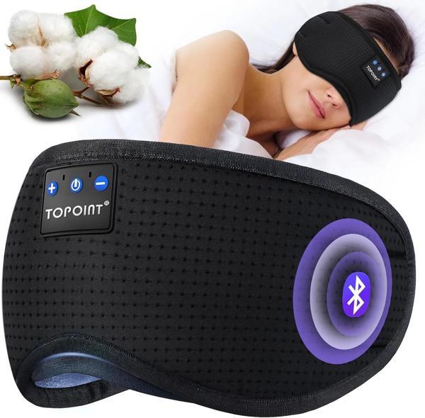 TOPOINT Uyku Kulaklıkları Bluetooth Uyku Maskesi - Siyah Havalandırmalı - Image 1
