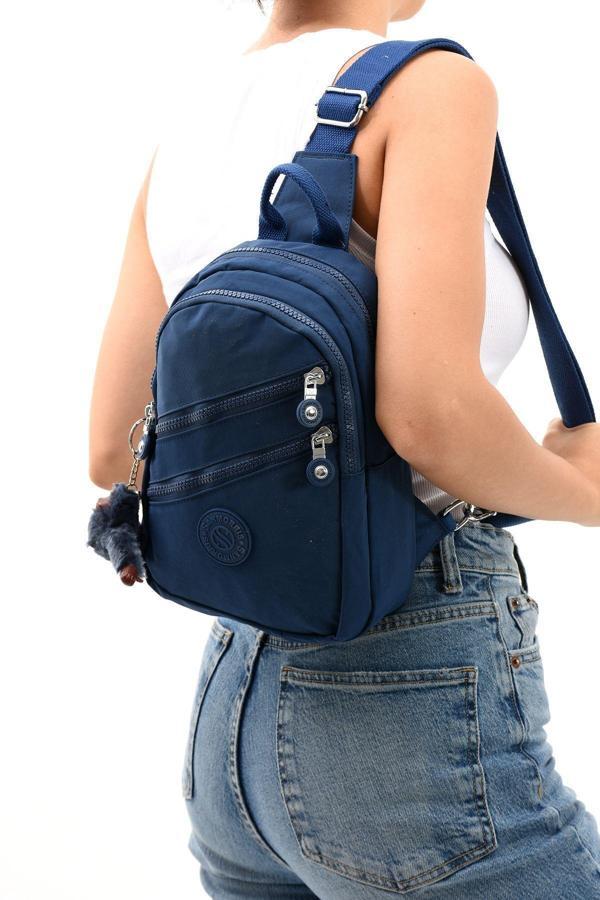 Unisex Kırinkıl Kumaş Lacivert Renkli Suya Dayanıklı Çok Bölmeli Omuz Çantası Body Bag - Image 1