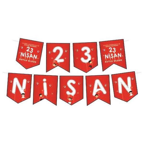 23 Nisan Yazısı ipli Ulusal Egemenlik Ve Çocuk Bayramı Banner Süs Okul Sınıf Süsleme - 1 Adet - Image 1