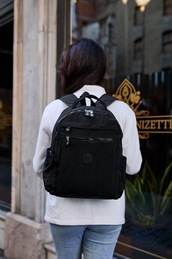 Unisex Suya Dayanıklı Krinkıl Kumaş Çok Gözlü Siyah Laptop Okul Ve Sırt Çantası - Image 1