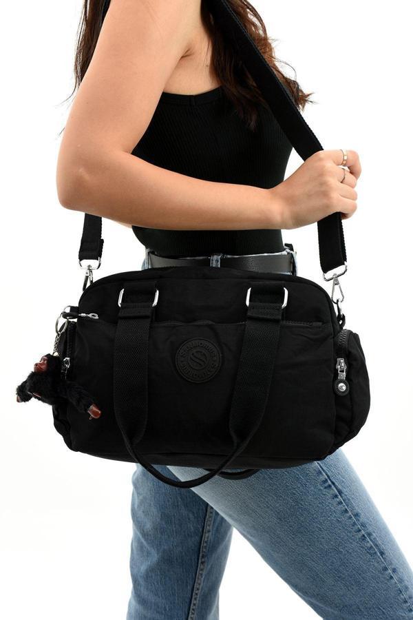 Unisex Krinkıl Kumaş Omuz Ve Çapraz Askılı Siyah Renkli Çanta - Image 1