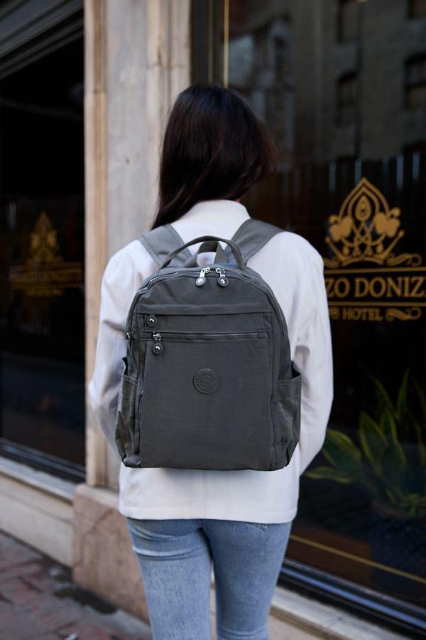 Unisex Suya Dayanıklı Krinkıl Kumaş Çok Gözlü Koyu Gri Laptop Okul Ve Sırt Çantası - Image 1