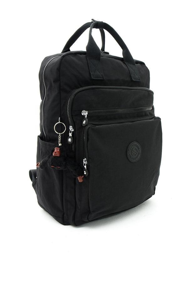 Unisex Suya Dayanıklı Krinkıl Kumaş Çok Gözlü Siyah Renkli Büyük Boy Laptop Okul Ve Sırt Çantası - Image 1